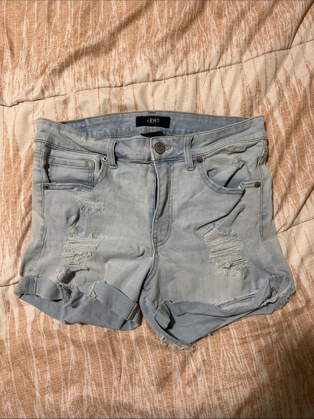 Aero Light Denim Distressed Jean Shorts - Light Blue